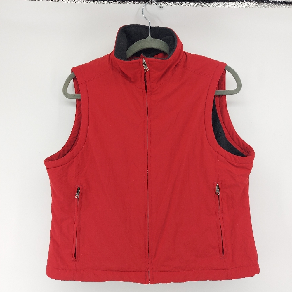 L.L.Bean Mountain Classic Fleece Vest in Red Gray Medium Petite